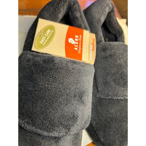 Acorn Men’s Adjustable Wrap Slippers | Black Faux Fur Lined | Size 9/10 - Picture 6 of 9